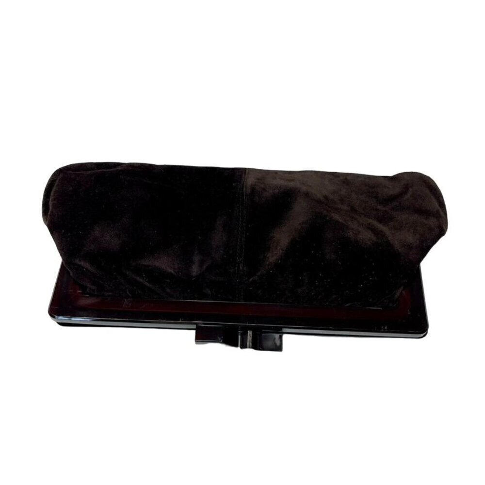 Hutzler's Baltimore Black Suede Clutch Purse with Bakelite Frame Made in Italy - Picture 2 of 10